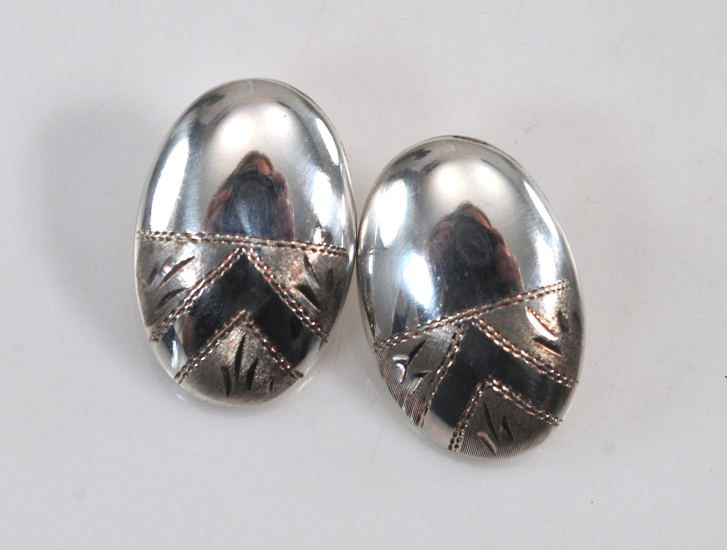 Large Sterling Silver Puffed Oval Earrings