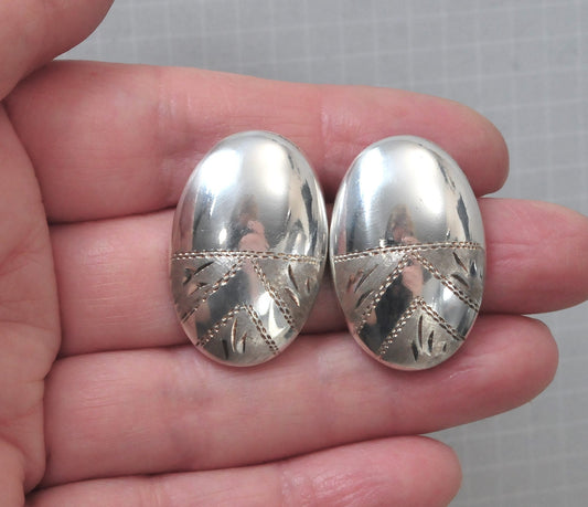Large Sterling Silver Puffed Oval Earrings