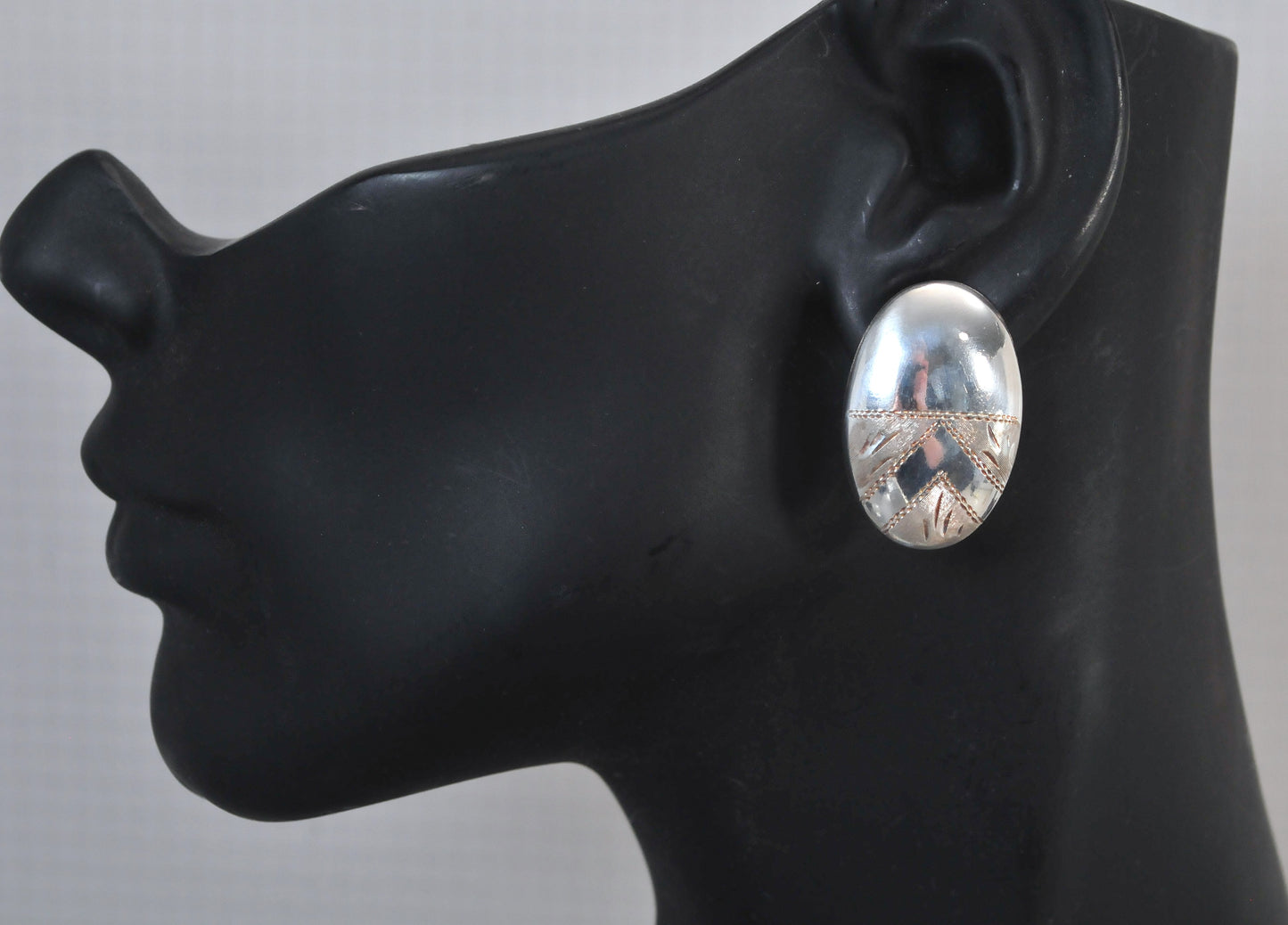 Large Sterling Silver Puffed Oval Earrings