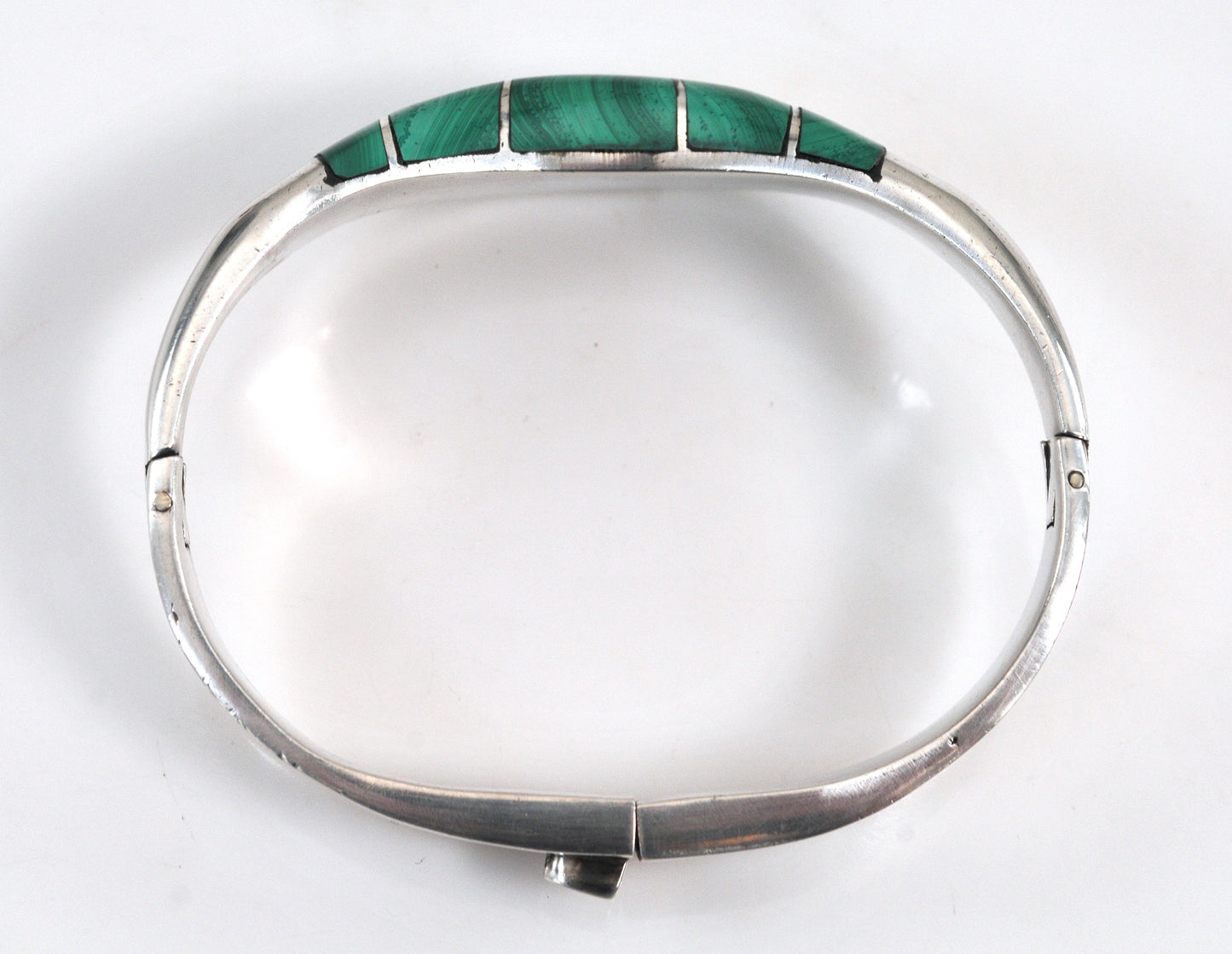 Taxco 950 Silver Malachite Bangle Bracelet