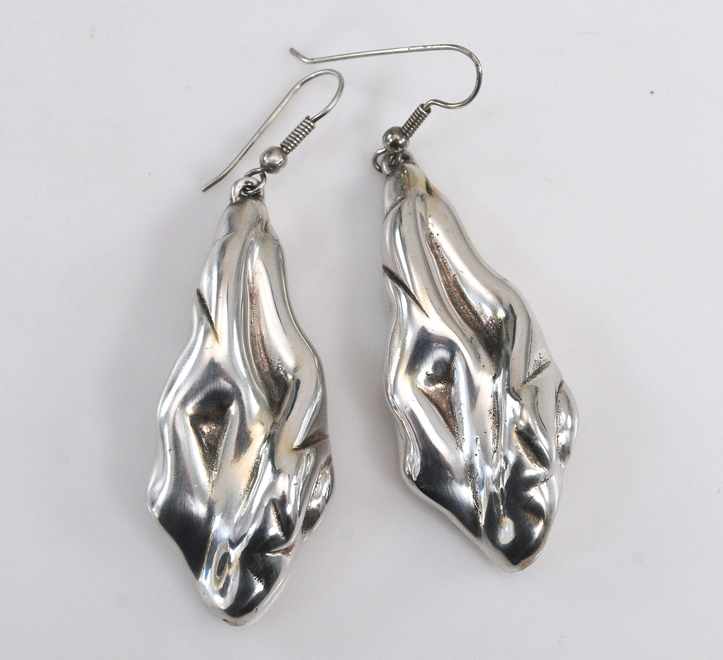 Long Sterling Silver Molten Sculpted Earrings