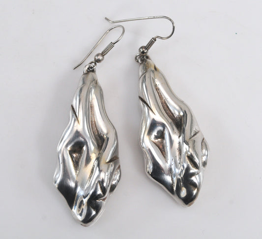 Long Sterling Silver Molten Sculpted Earrings