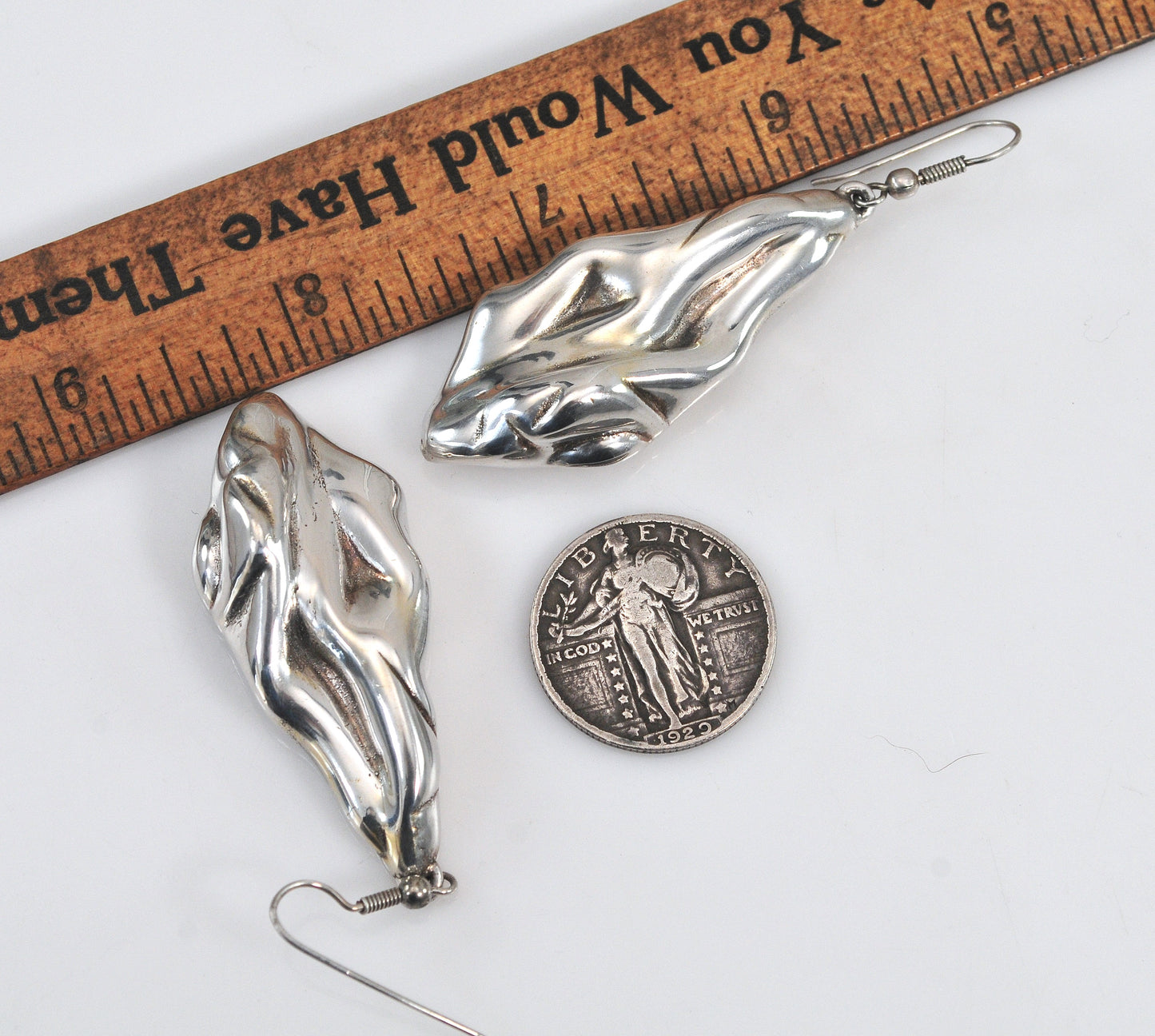 Long Sterling Silver Molten Sculpted Earrings
