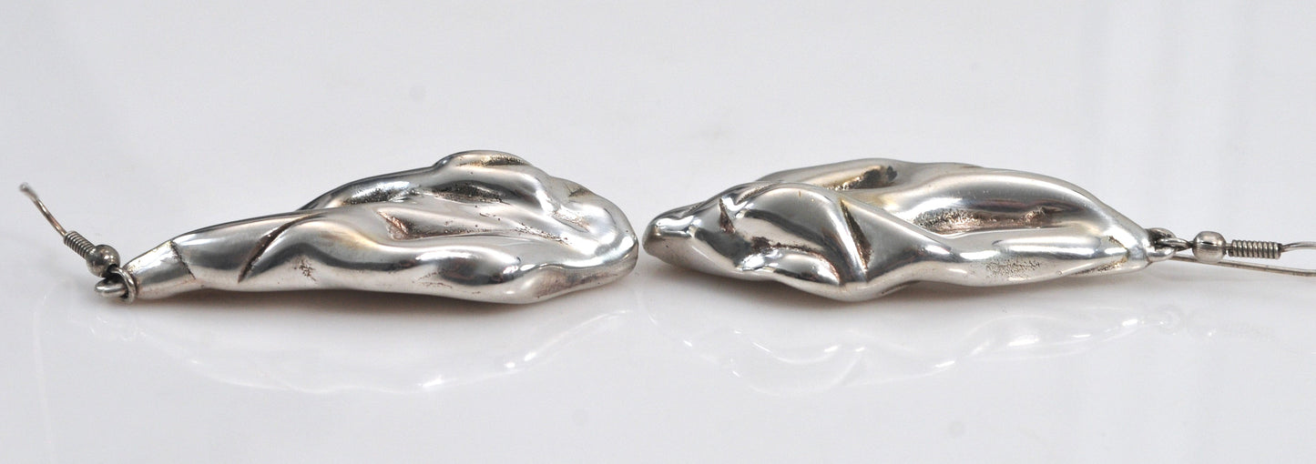 Long Sterling Silver Molten Sculpted Earrings