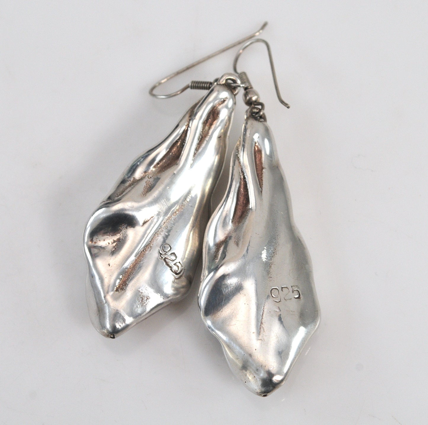 Long Sterling Silver Molten Sculpted Earrings