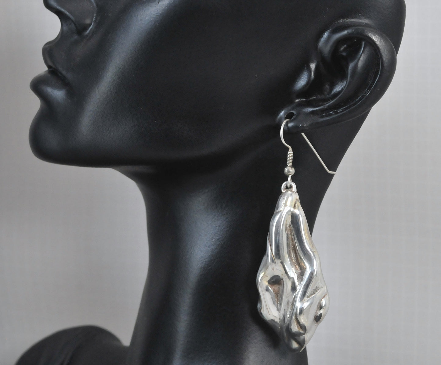 Long Sterling Silver Molten Sculpted Earrings