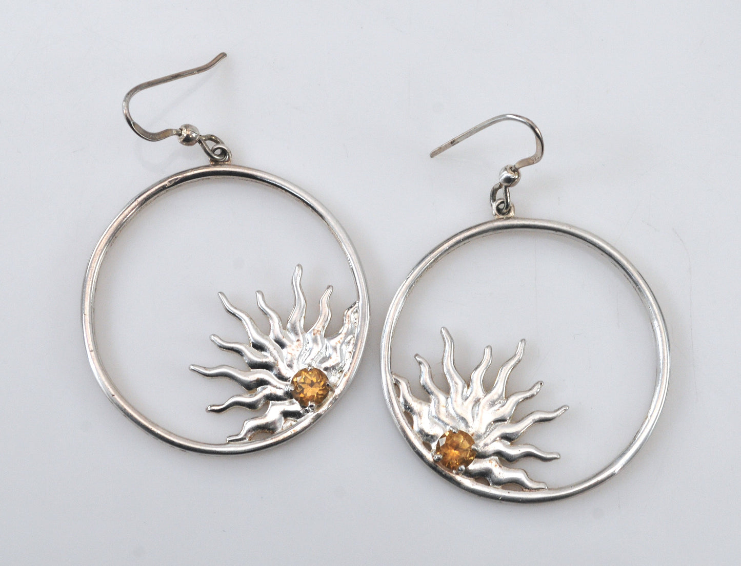 Large Sterling Silver Citrine Sunburst Earrings