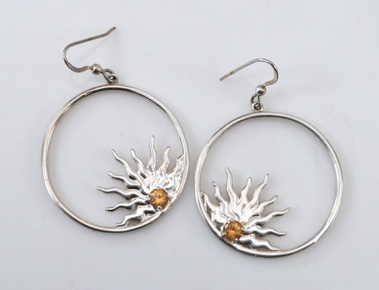 Large Sterling Silver Citrine Sunburst Earrings
