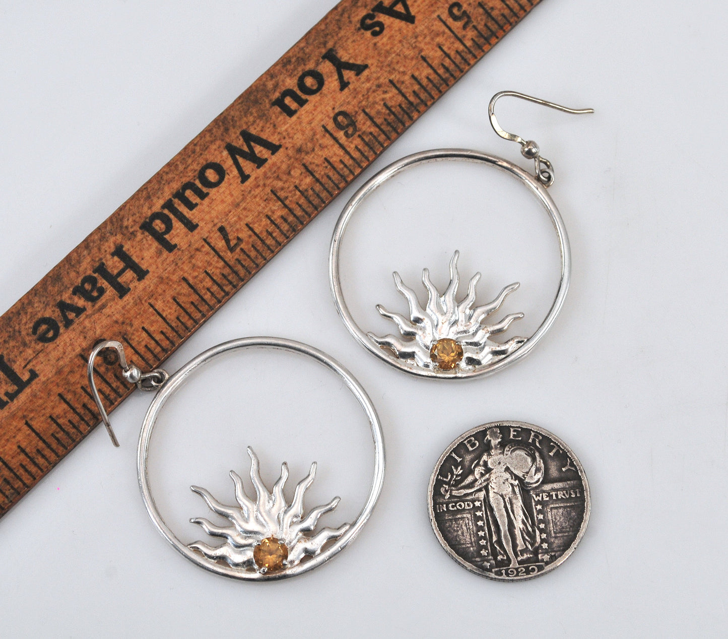 Large Sterling Silver Citrine Sunburst Earrings