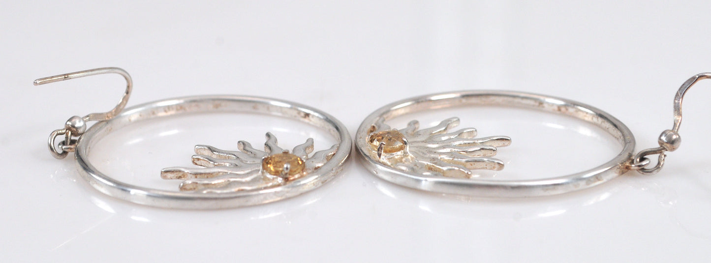 Large Sterling Silver Citrine Sunburst Earrings