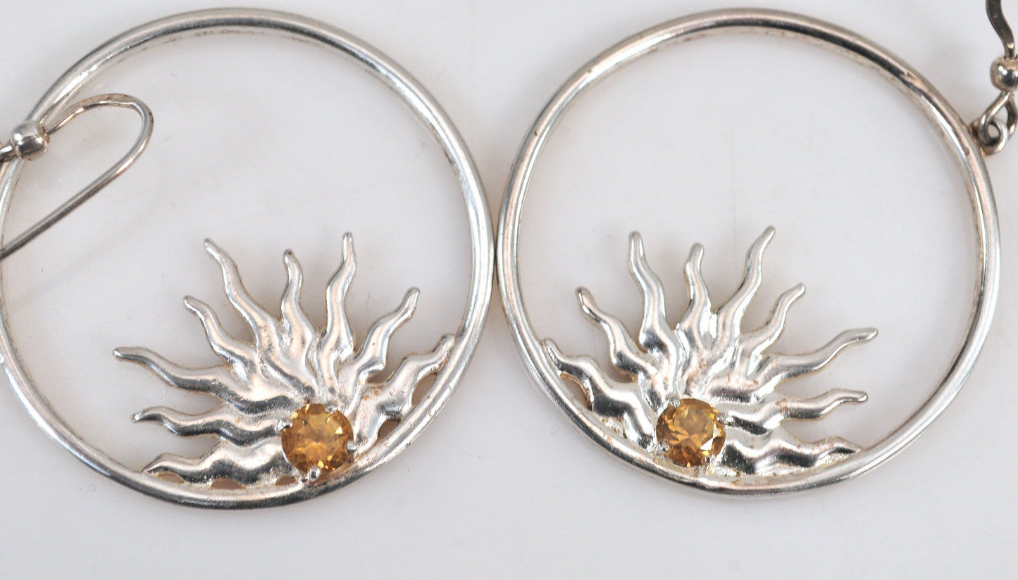 Large Sterling Silver Citrine Sunburst Earrings