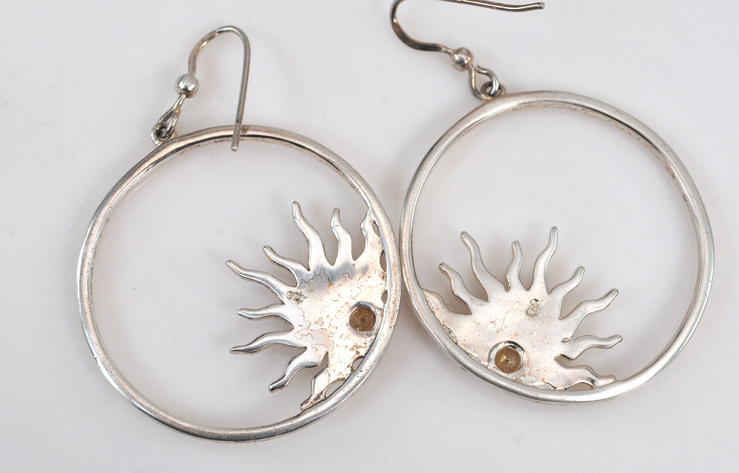 Large Sterling Silver Citrine Sunburst Earrings