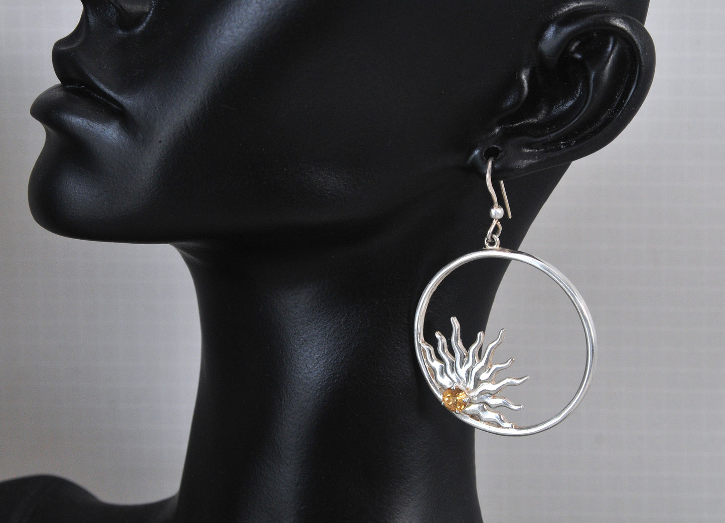 Large Sterling Silver Citrine Sunburst Earrings