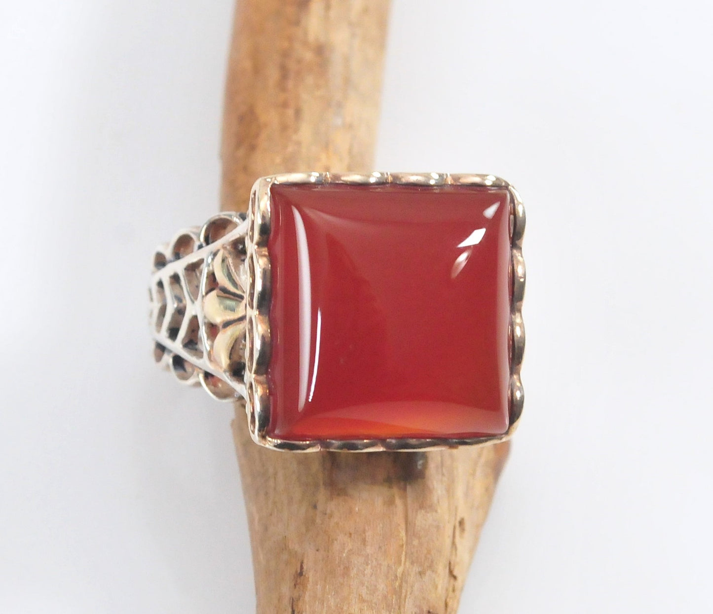 Chunky Two Tone Sterling Silver Carnelian Ring
