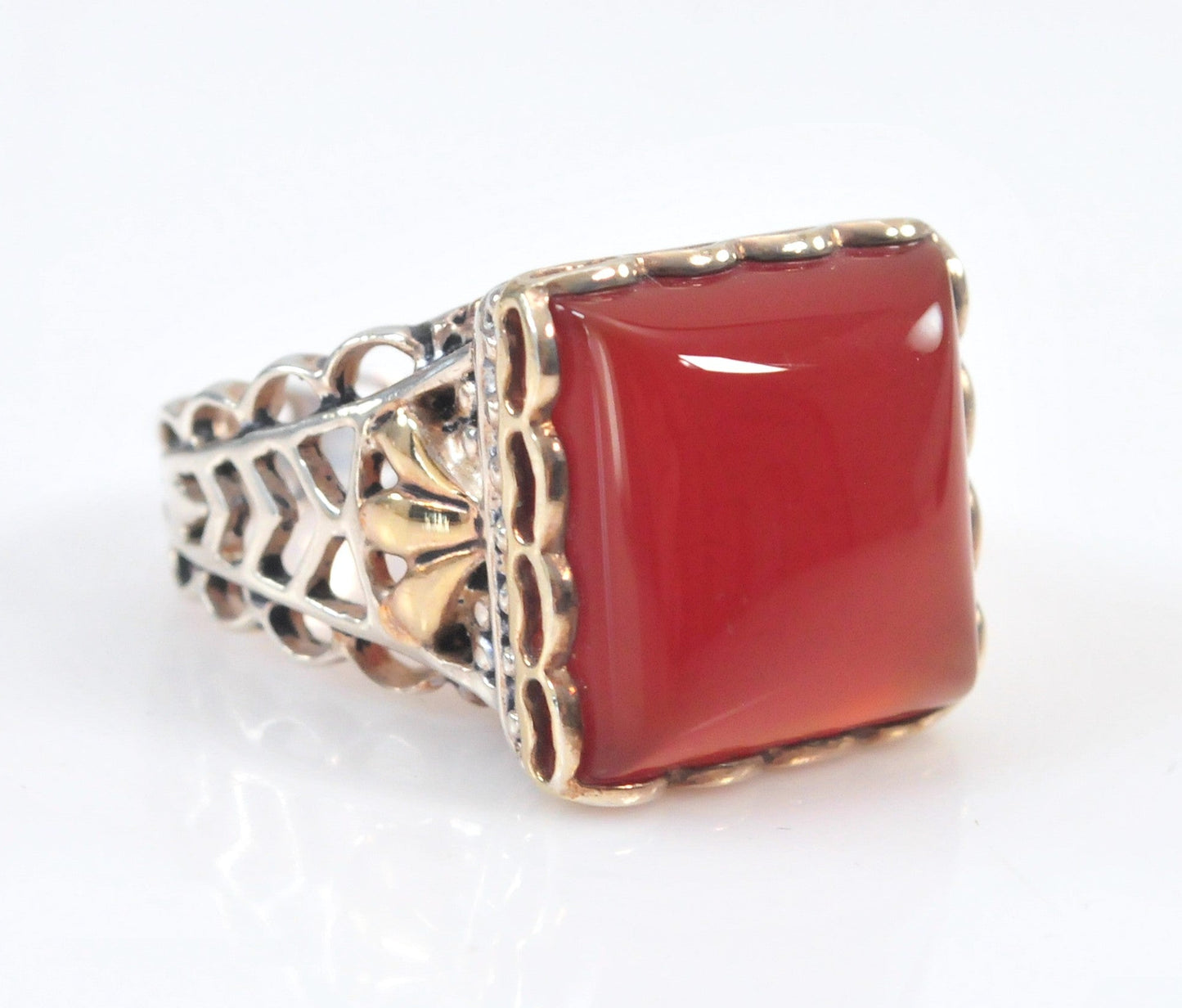 Chunky Two Tone Sterling Silver Carnelian Ring