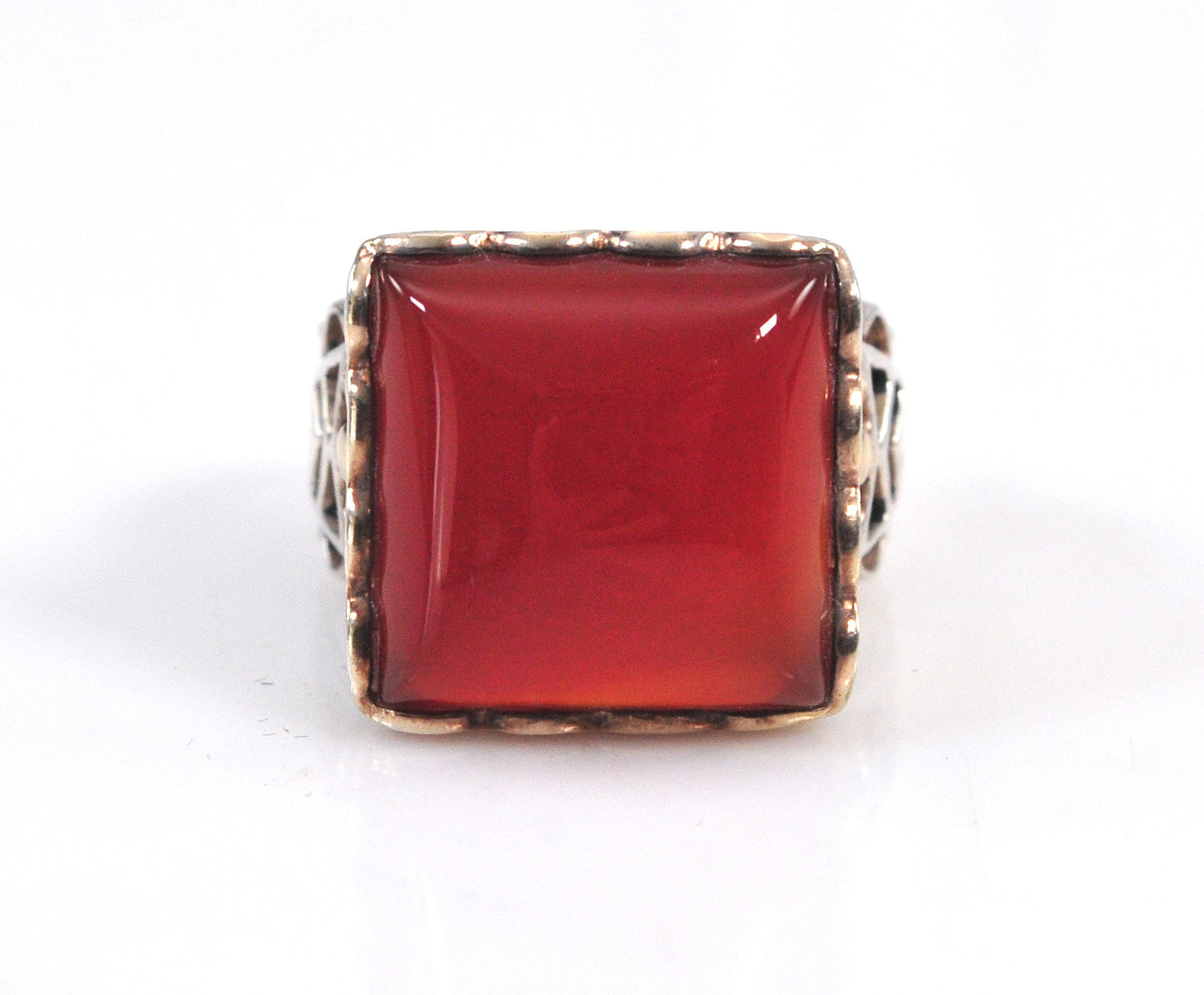 Chunky Two Tone Sterling Silver Carnelian Ring