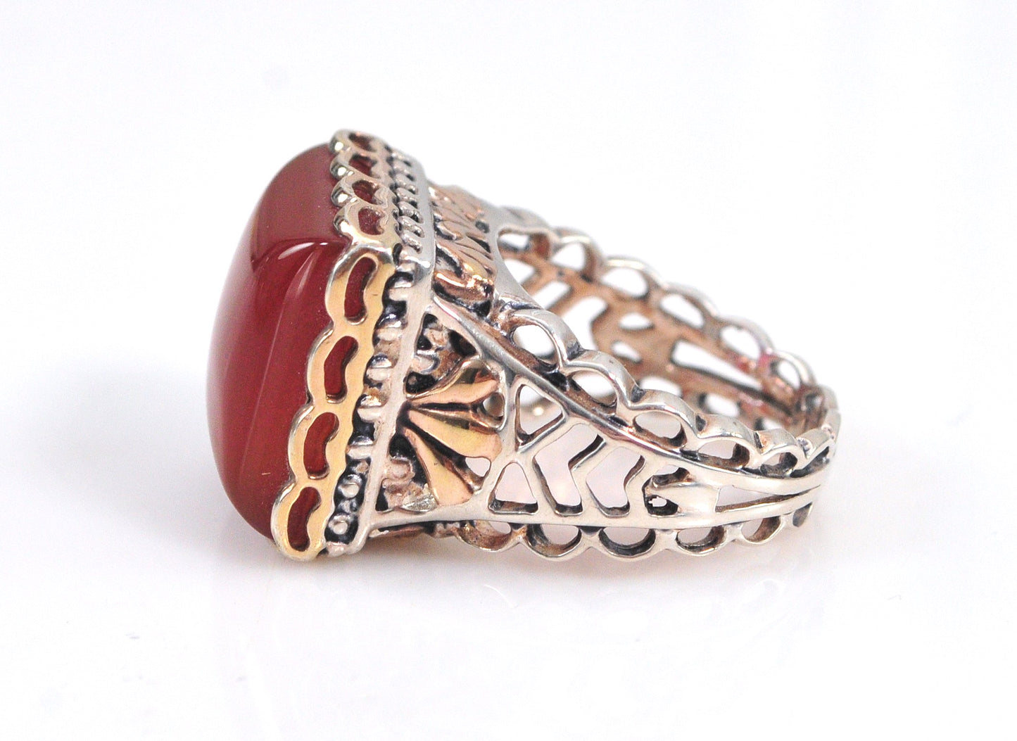 Chunky Two Tone Sterling Silver Carnelian Ring