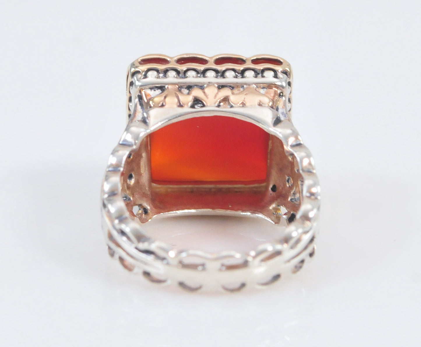 Chunky Two Tone Sterling Silver Carnelian Ring