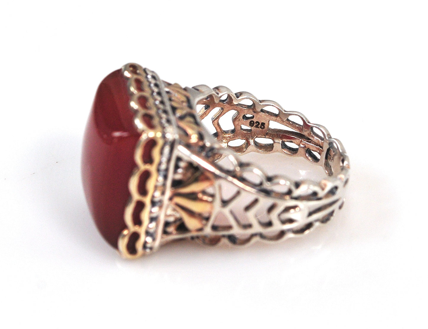 Chunky Two Tone Sterling Silver Carnelian Ring