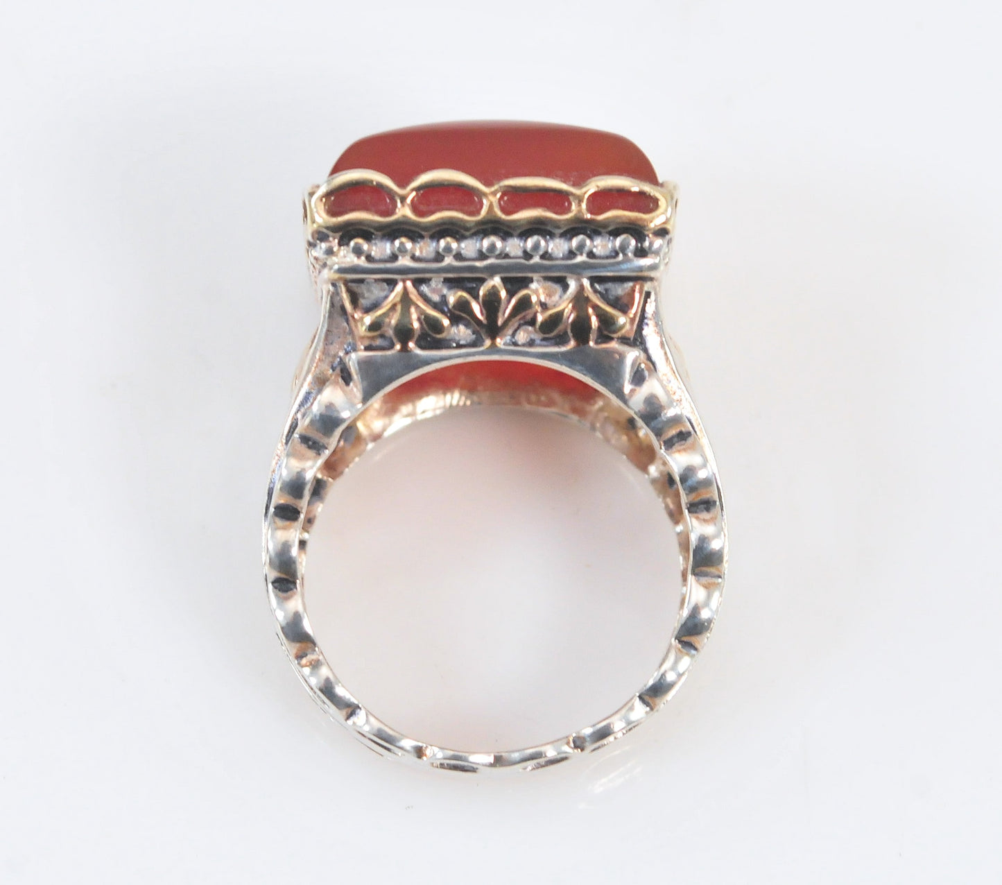 Chunky Two Tone Sterling Silver Carnelian Ring