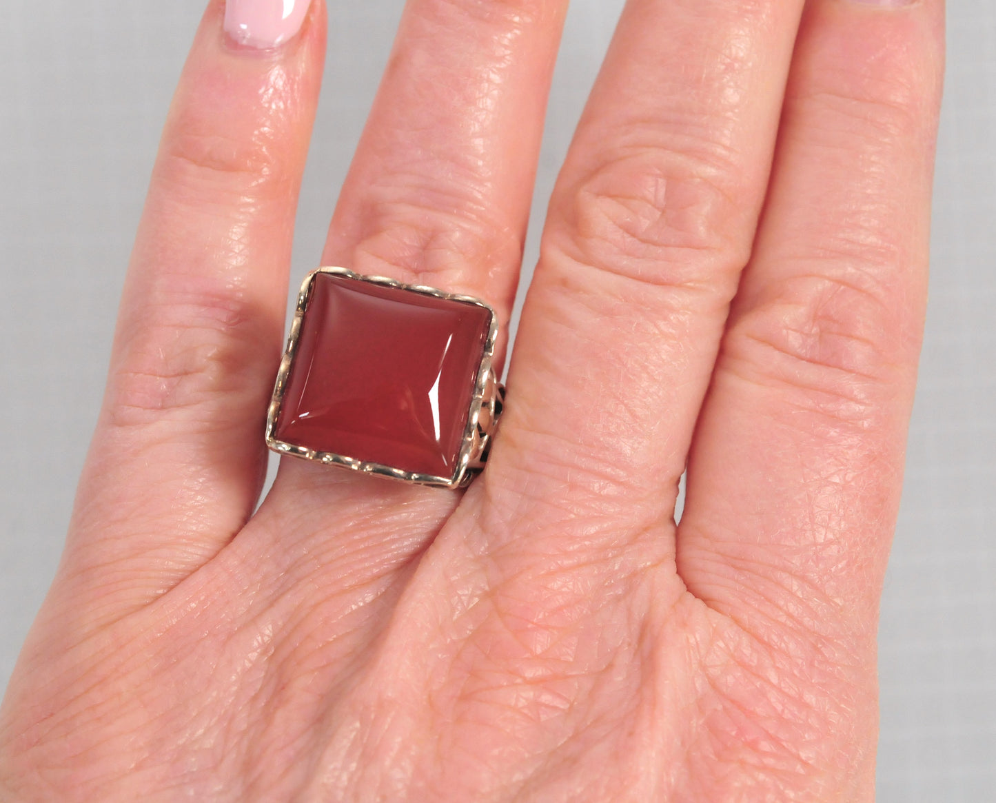 Chunky Two Tone Sterling Silver Carnelian Ring