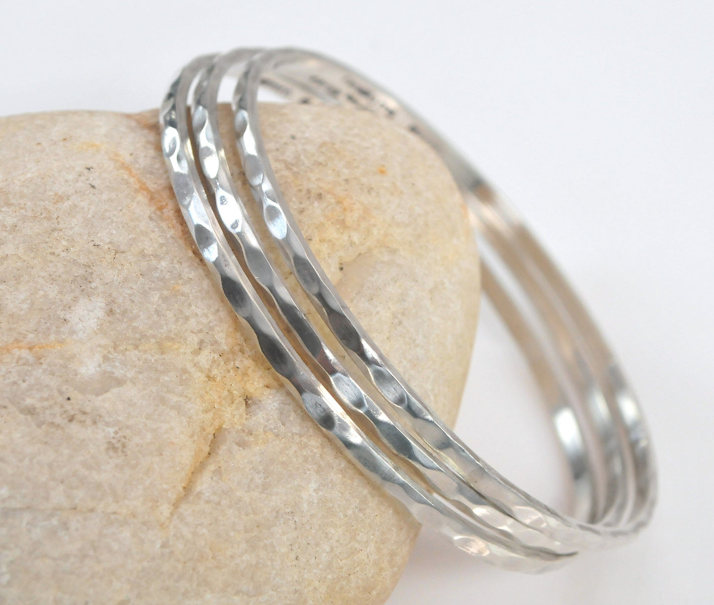Taxco Set of 3 Sterling Silver Hammered Bangle Bracelets