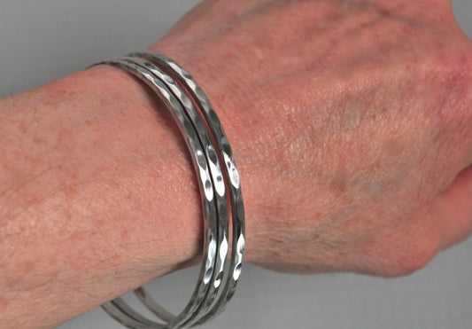 Taxco Set of 3 Sterling Silver Hammered Bangle Bracelets