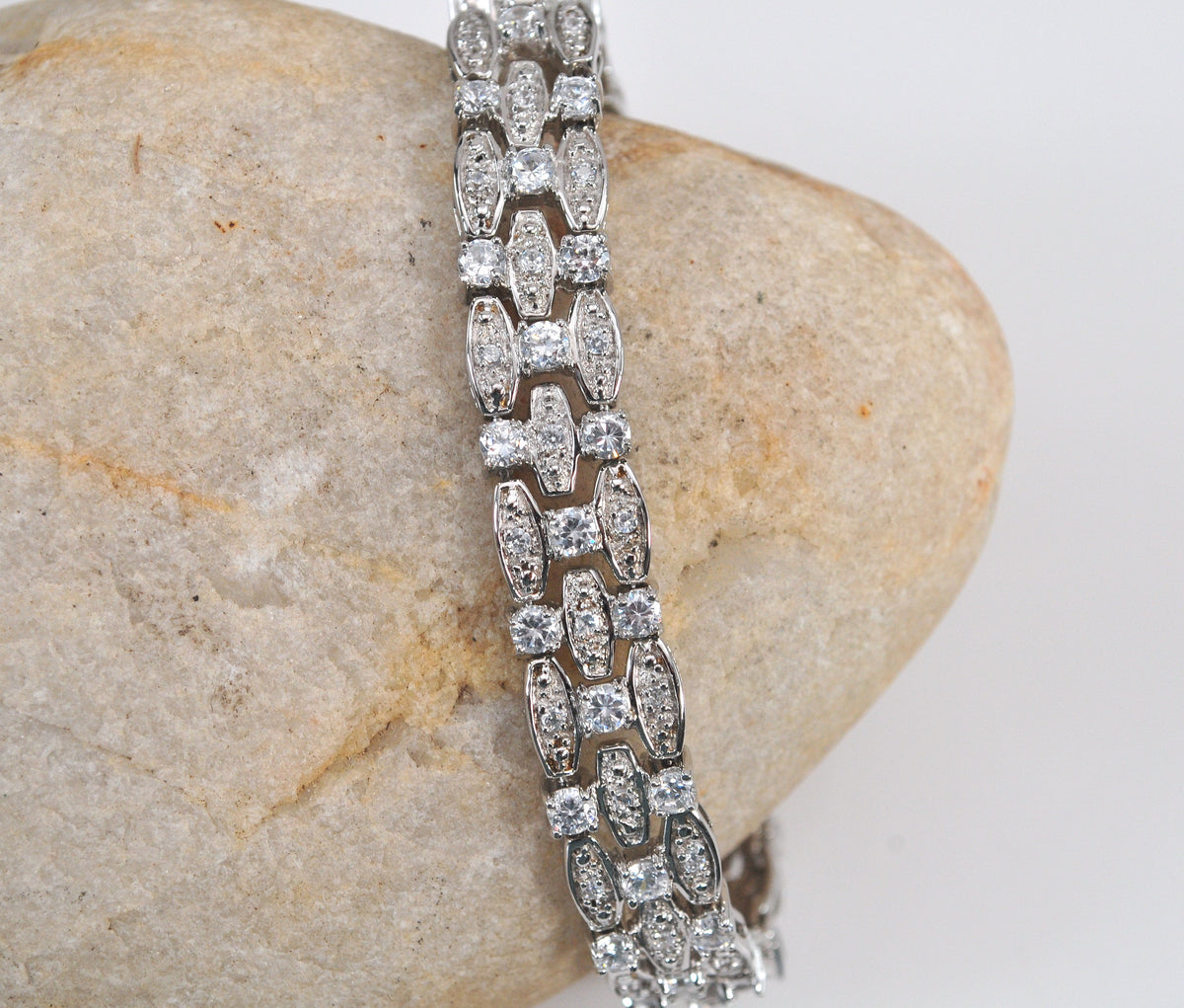Wide Heavy Sterling Silver CZ Tennis Bracelet