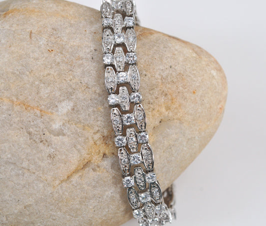 Wide Heavy Sterling Silver CZ Tennis Bracelet