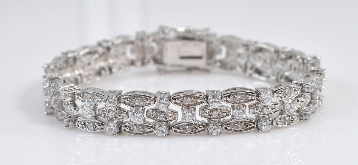 Wide Heavy Sterling Silver CZ Tennis Bracelet