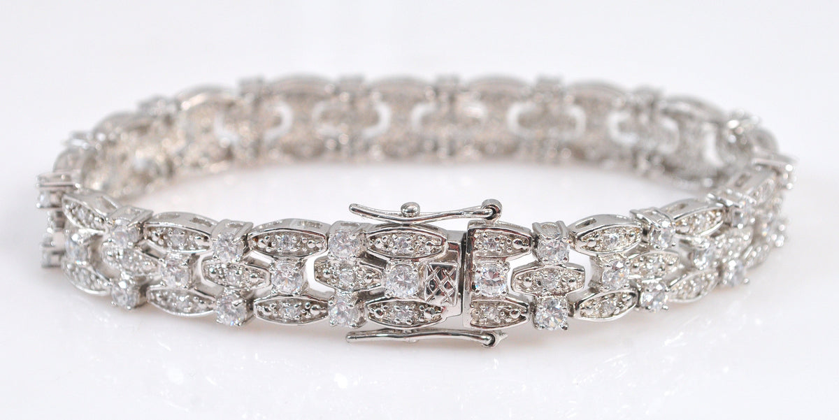 Wide Heavy Sterling Silver CZ Tennis Bracelet