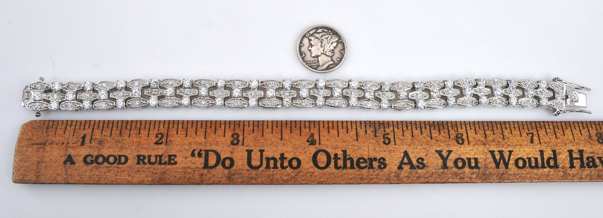 Wide Heavy Sterling Silver CZ Tennis Bracelet