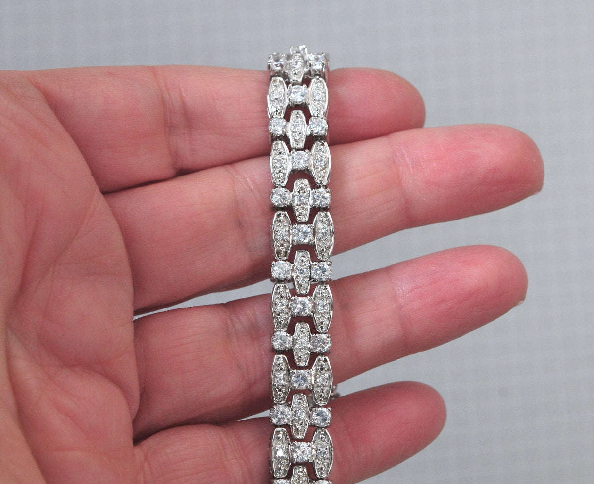 Wide Heavy Sterling Silver CZ Tennis Bracelet