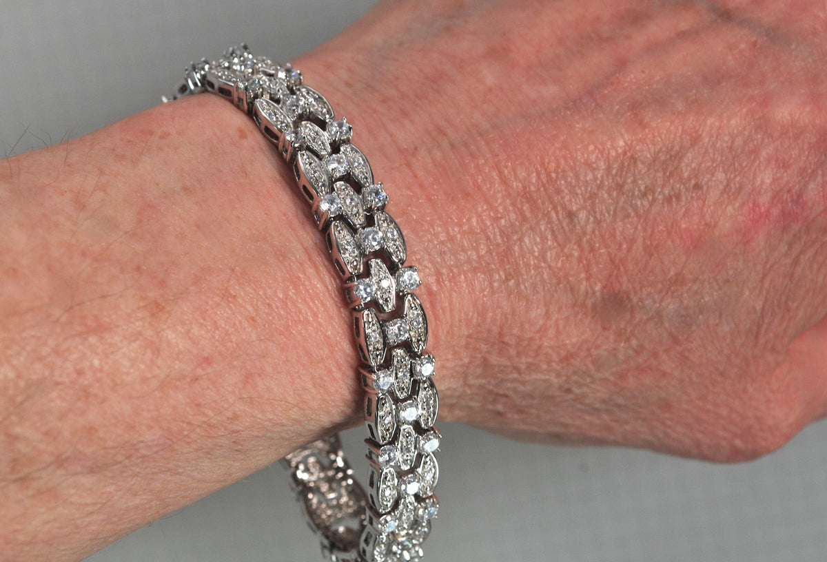 Wide Heavy Sterling Silver CZ Tennis Bracelet