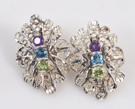 Sterling Silver Filagree Gemstone Earrings