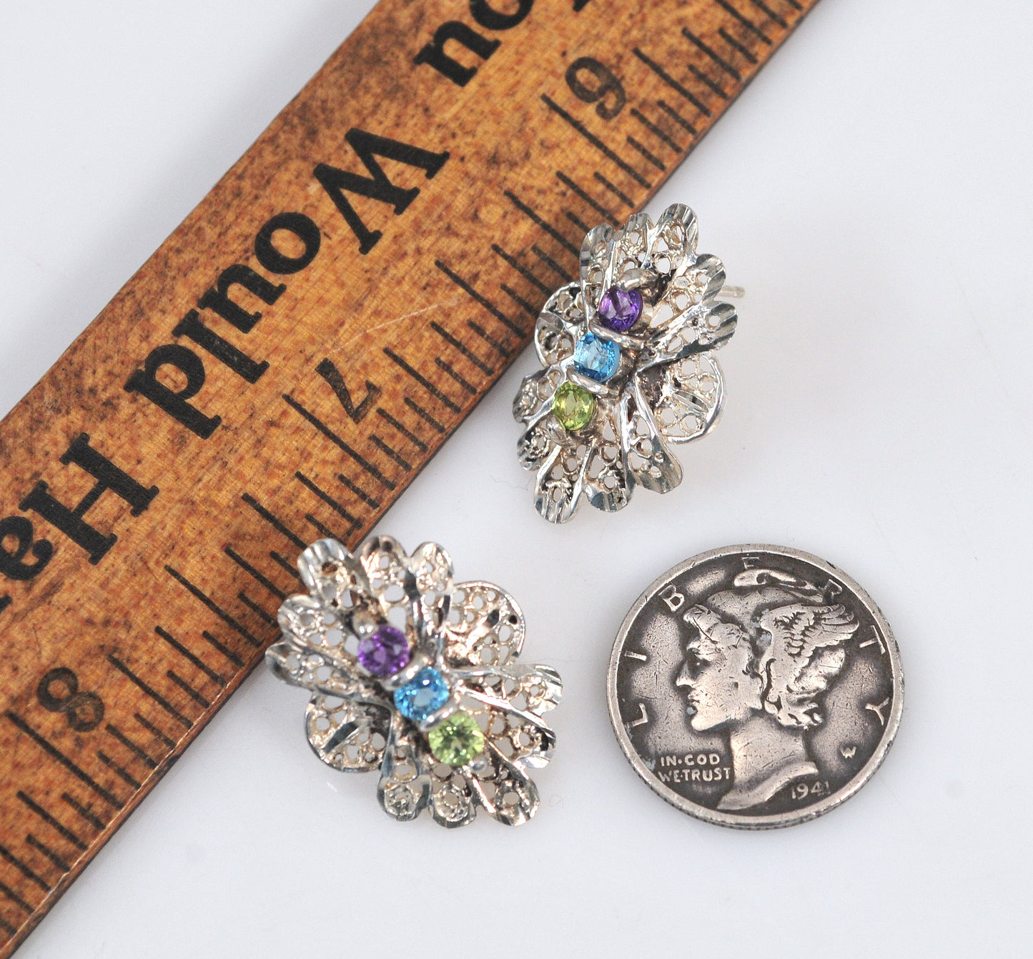 Sterling Silver Filagree Gemstone Earrings