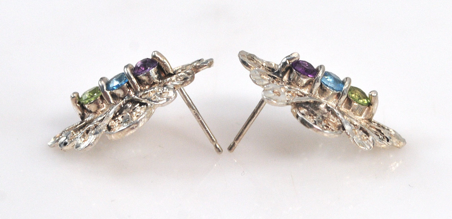 Sterling Silver Filagree Gemstone Earrings