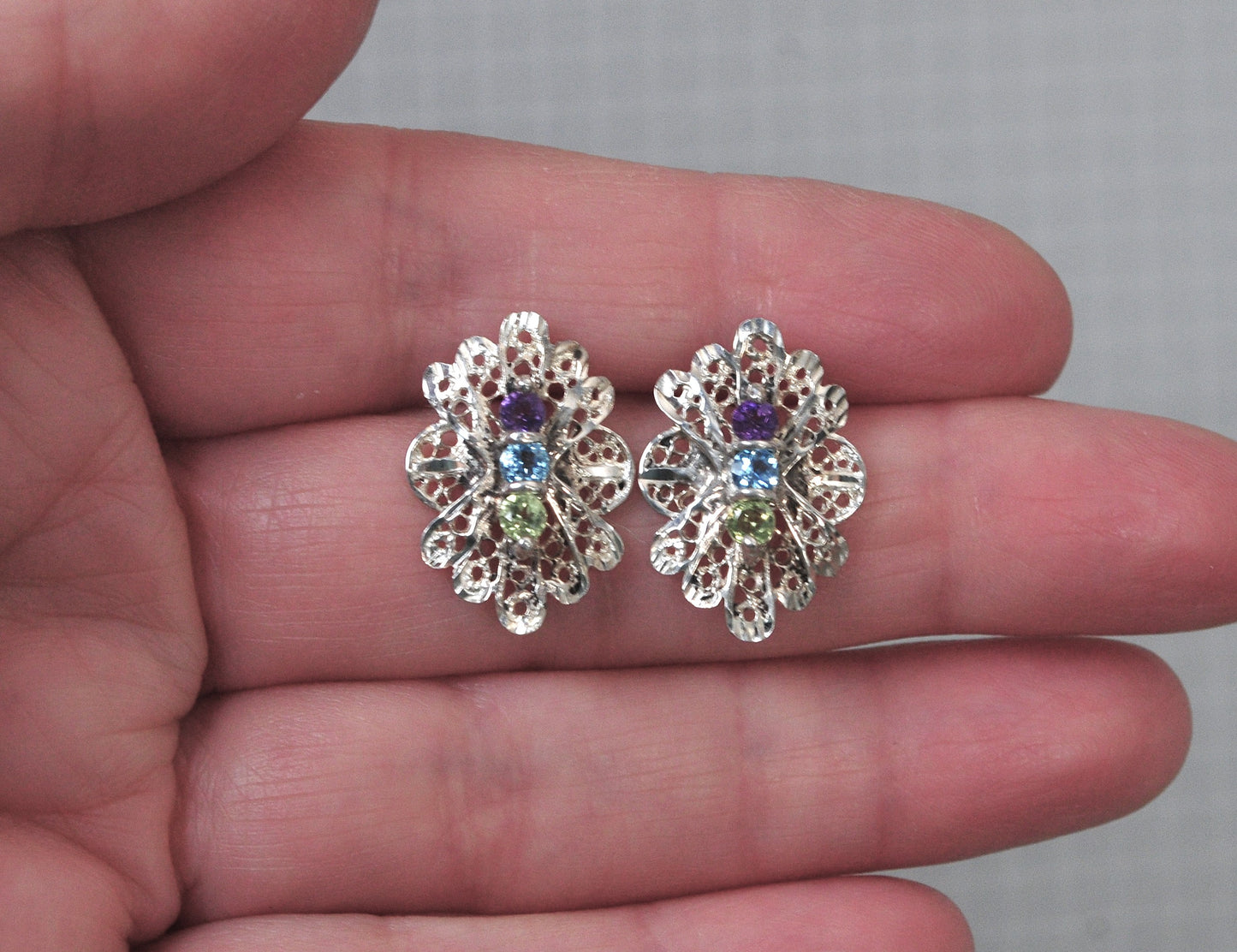Sterling Silver Filagree Gemstone Earrings