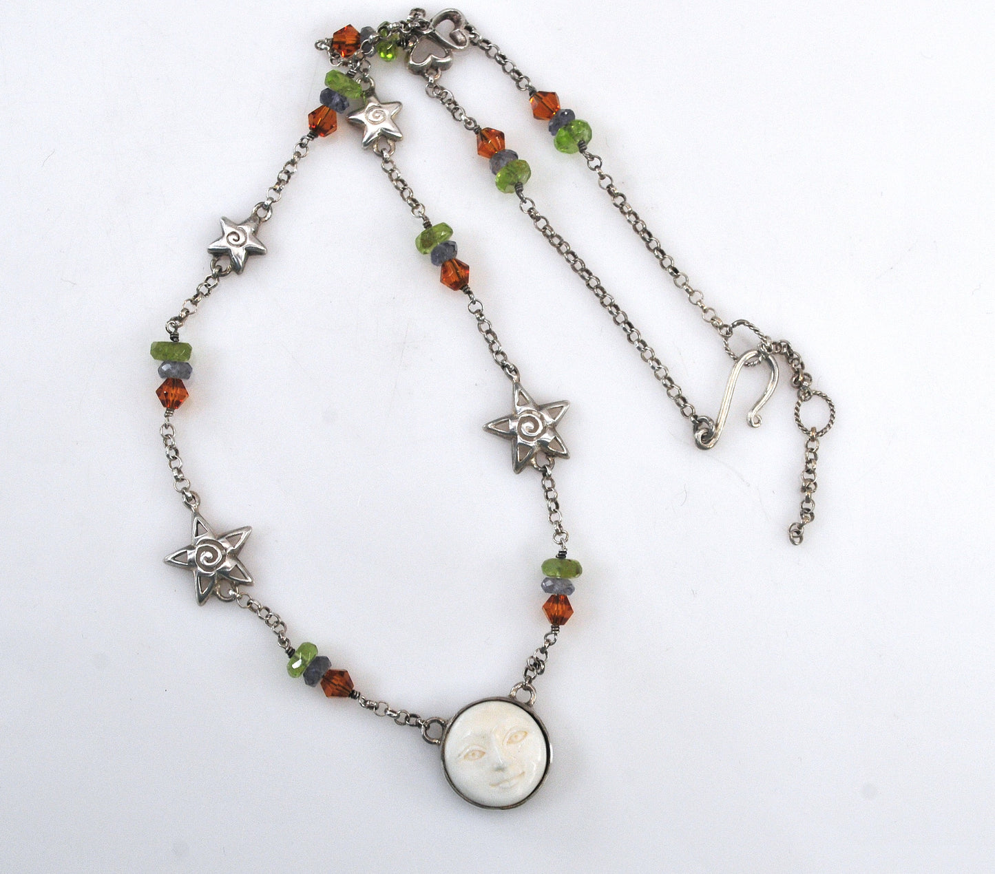Sterling Silver Celestial Moon Face Choker Necklace