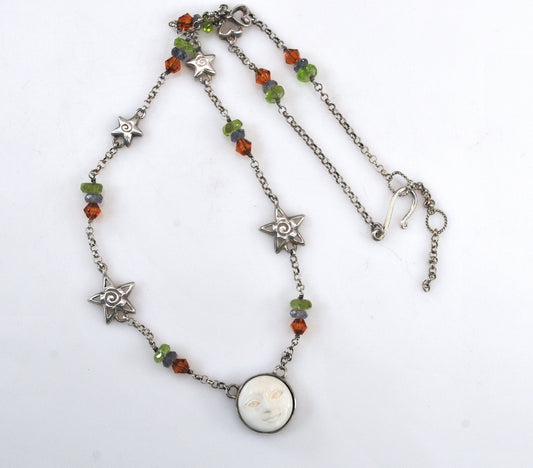 Sterling Silver Celestial Moon Face Choker Necklace