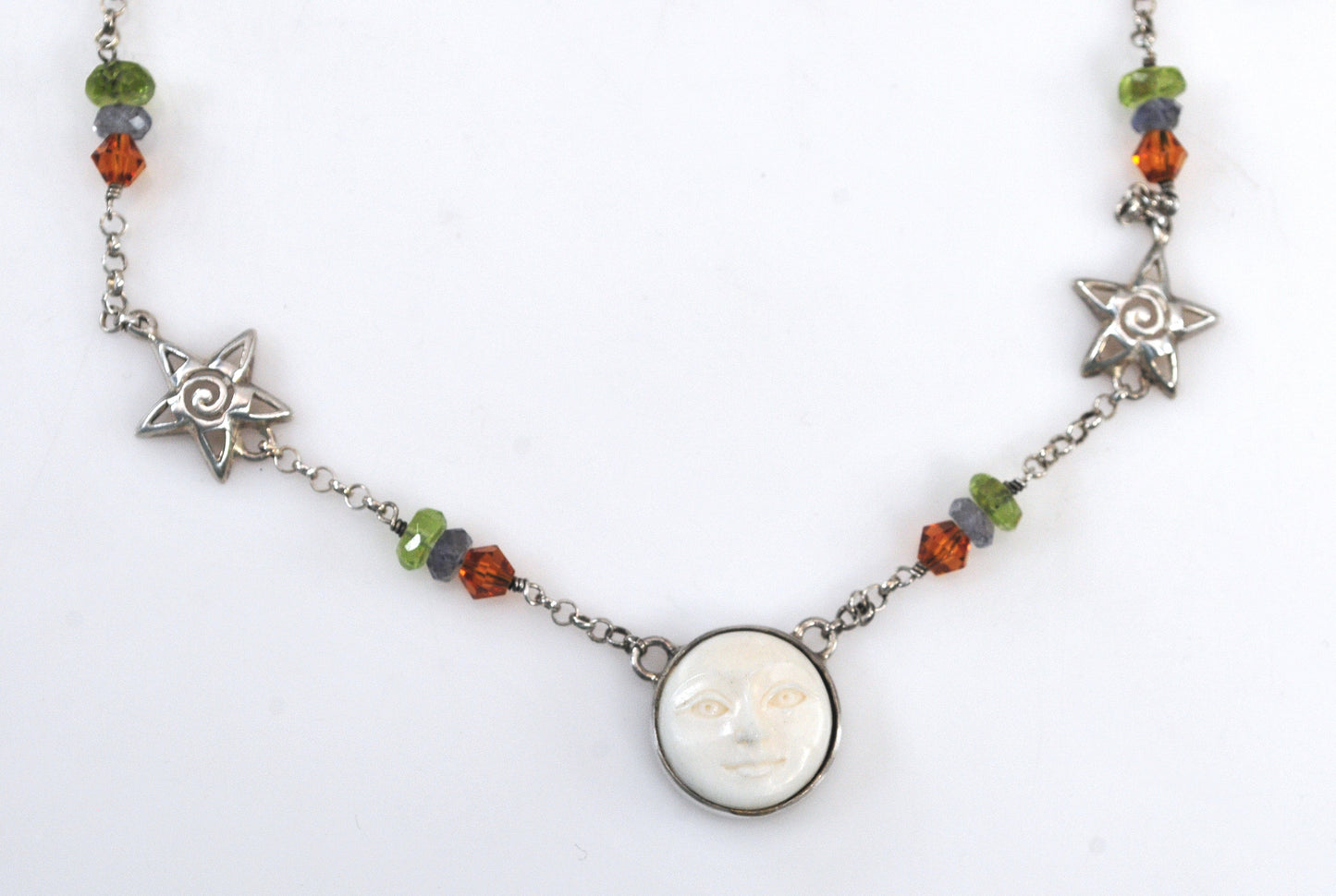 Sterling Silver Celestial Moon Face Choker Necklace
