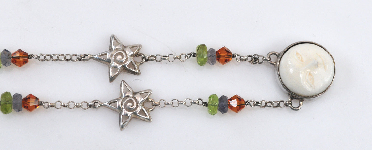 Sterling Silver Celestial Moon Face Choker Necklace