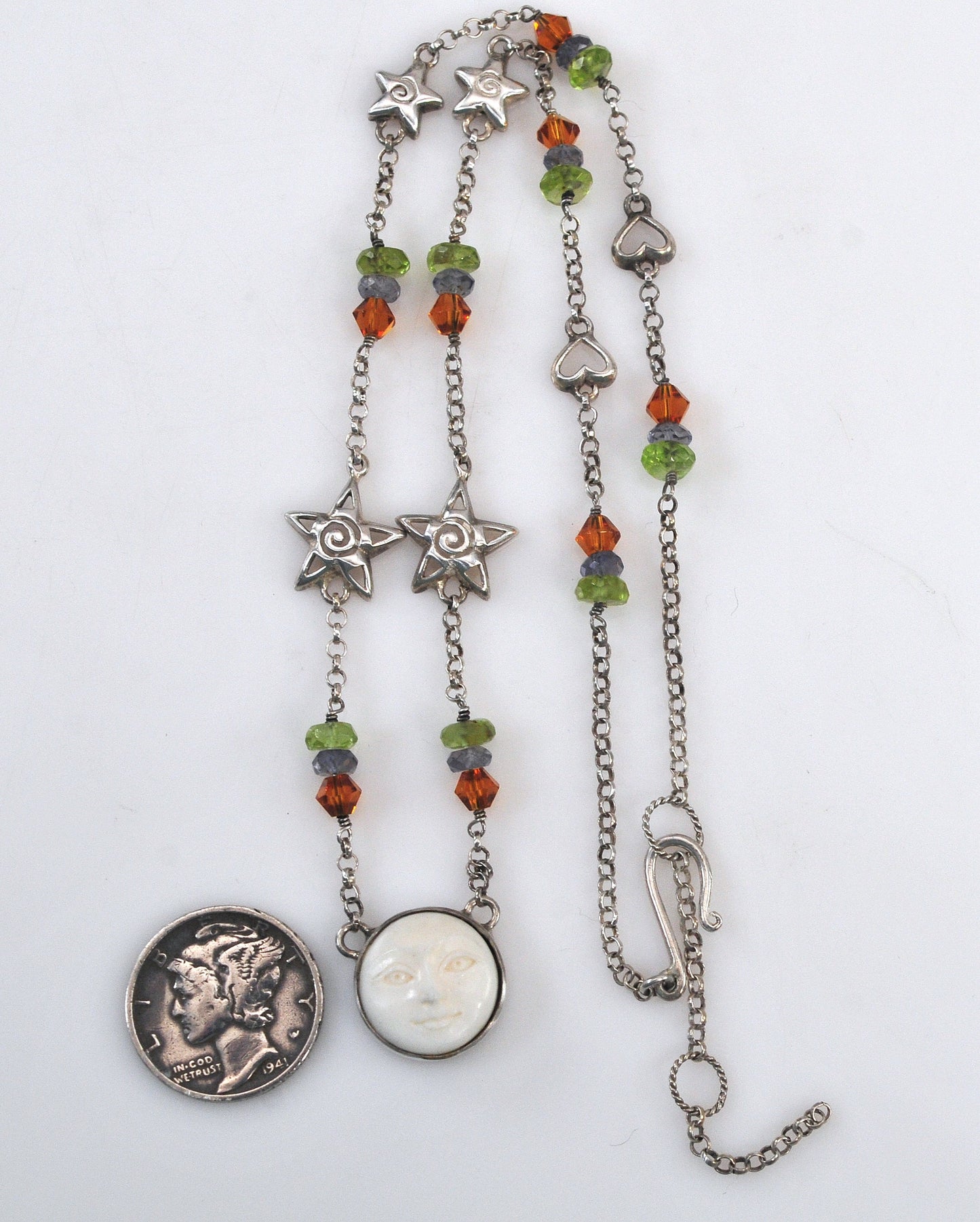Sterling Silver Celestial Moon Face Choker Necklace
