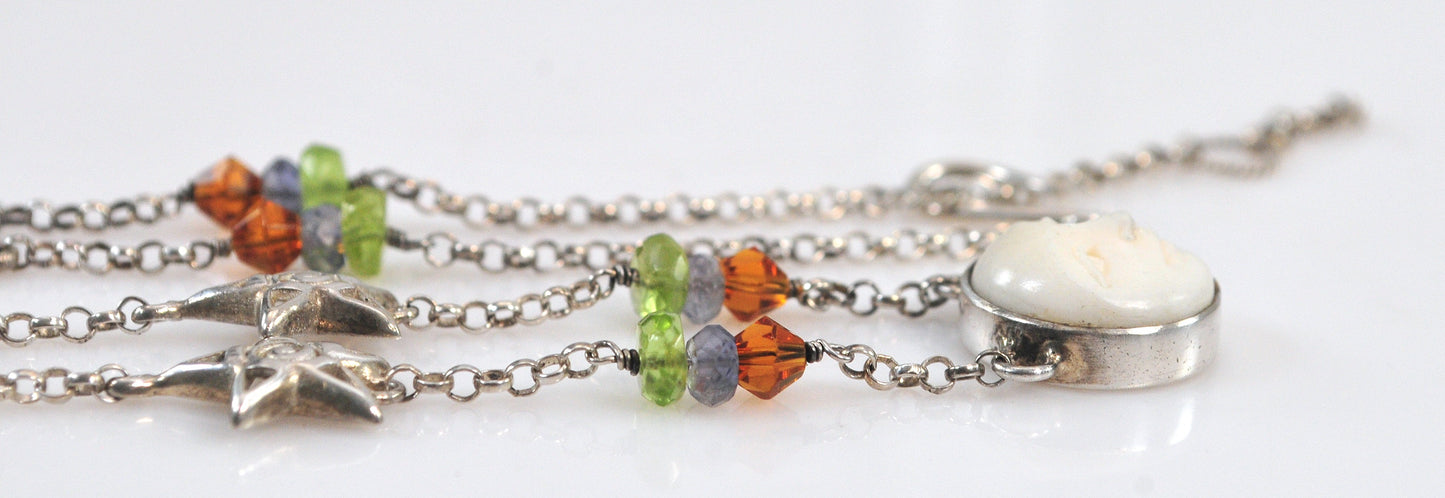 Sterling Silver Celestial Moon Face Choker Necklace