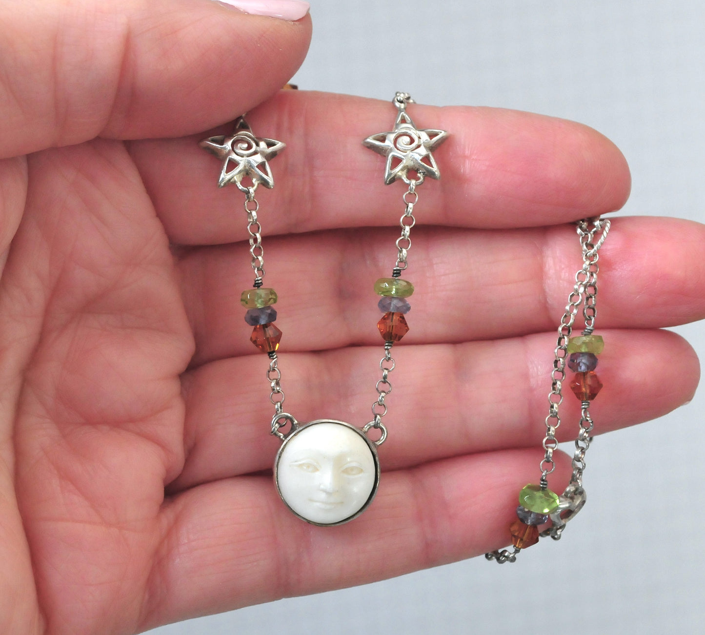 Sterling Silver Celestial Moon Face Choker Necklace