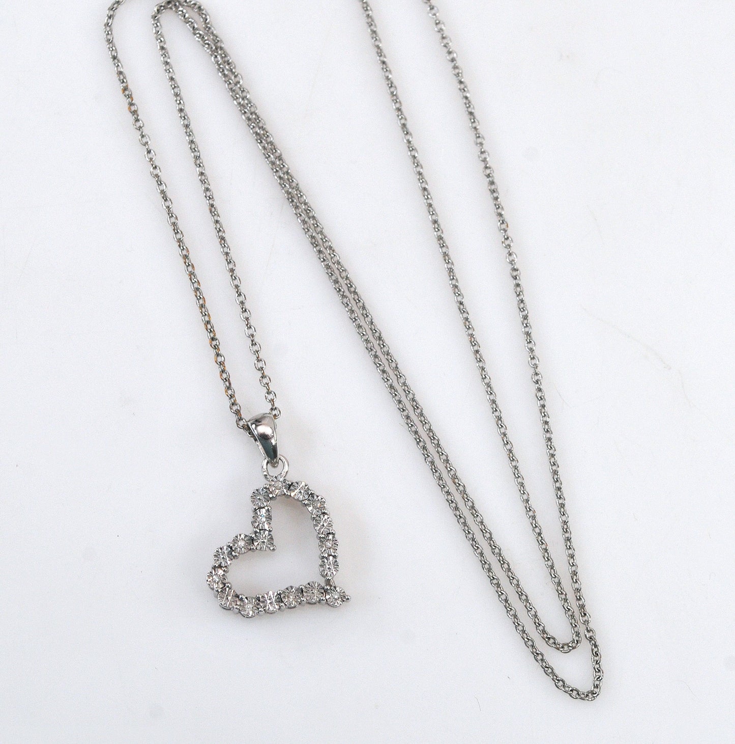 Designer Sterling Silver Diamond Heart Pendant Necklace