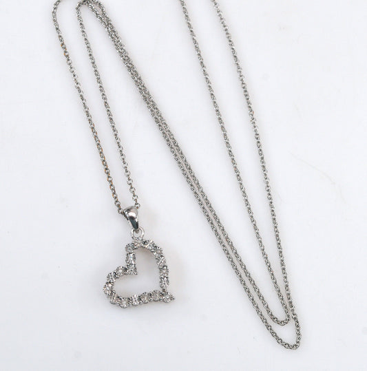 Designer Sterling Silver Diamond Heart Pendant Necklace