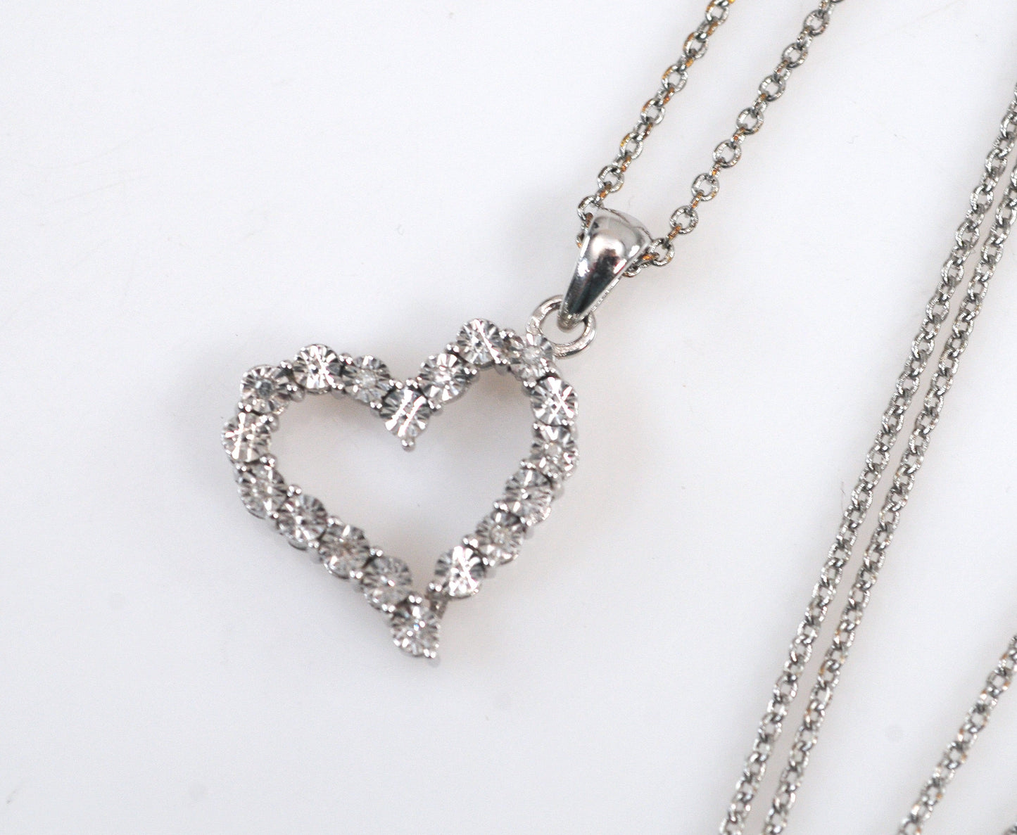 Designer Sterling Silver Diamond Heart Pendant Necklace