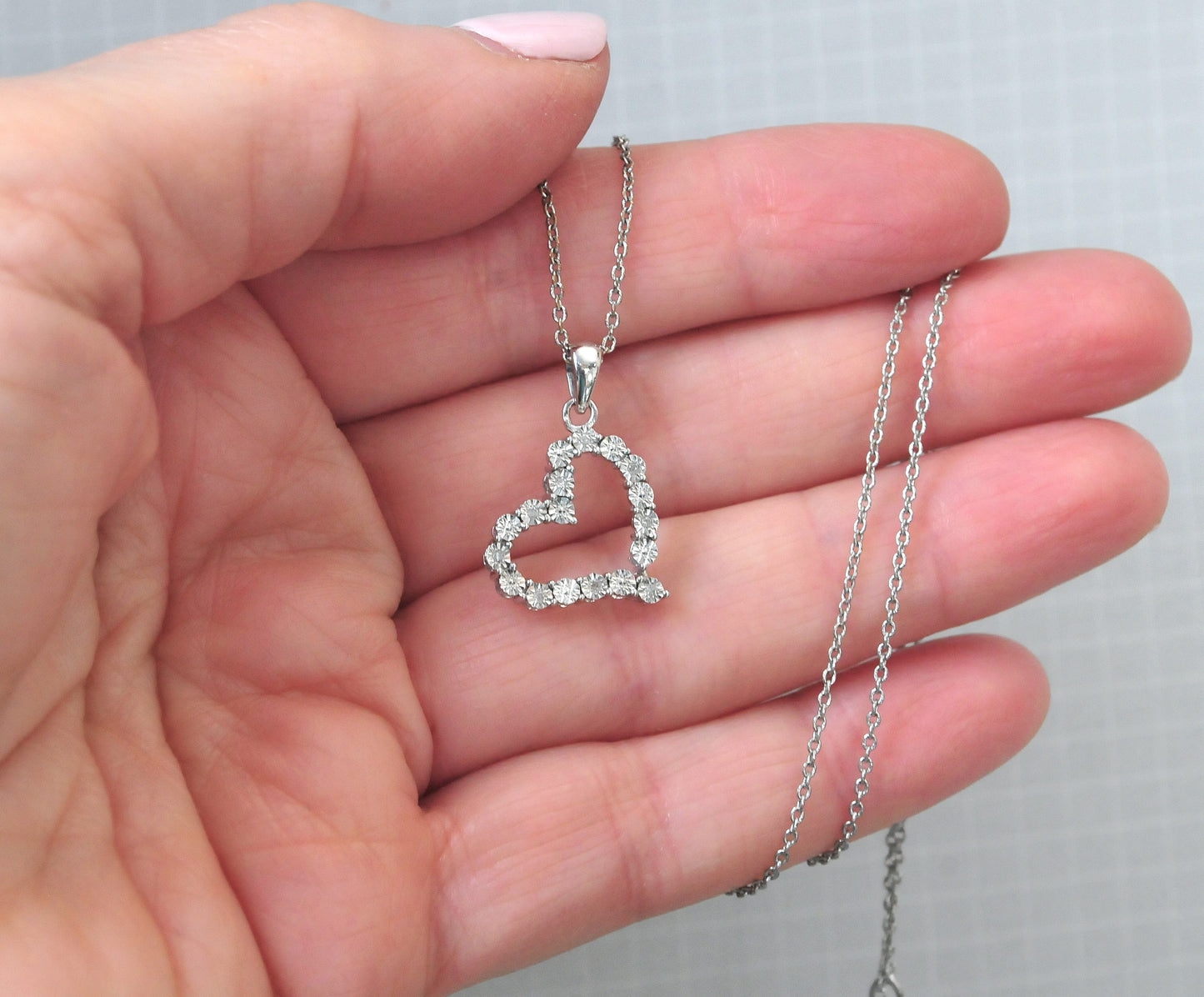 Designer Sterling Silver Diamond Heart Pendant Necklace