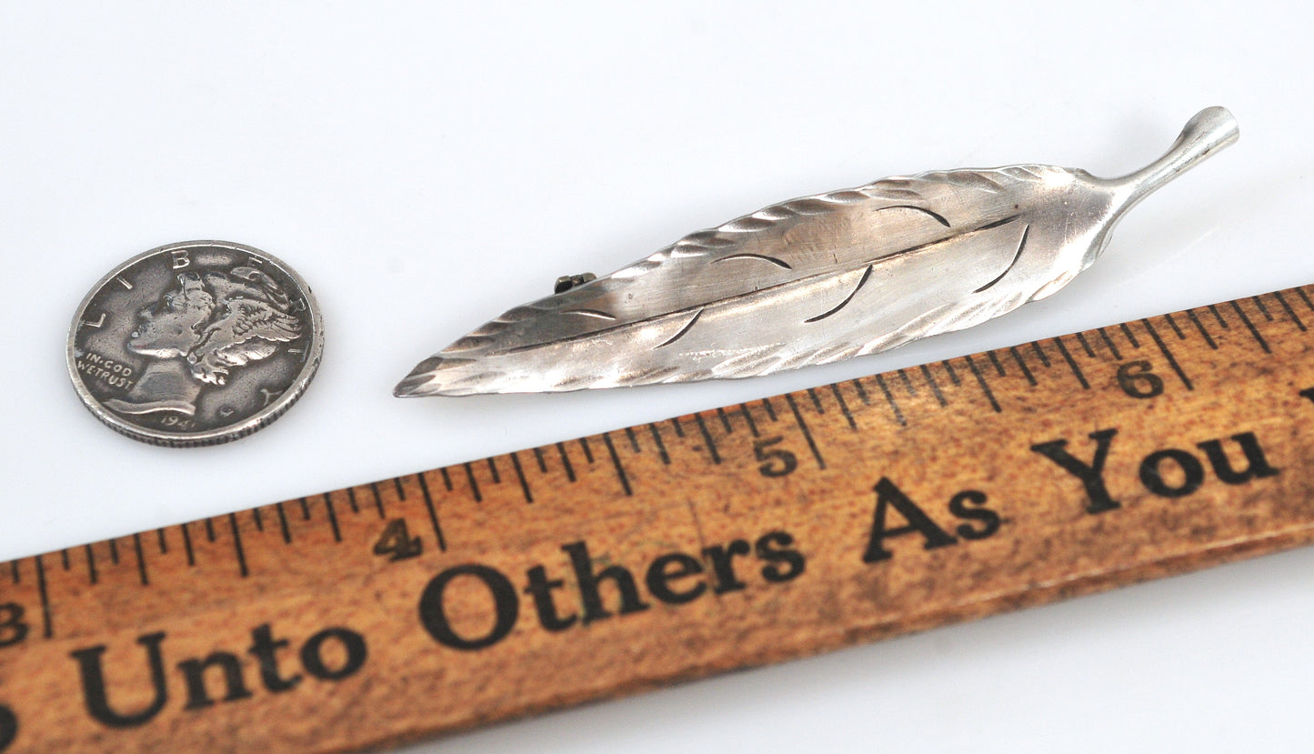 Vintage Handwrought Stuart Nye Sterling Silver Leaf Brooch